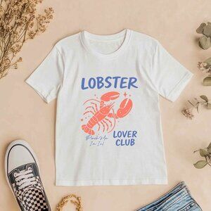Euro Summer Lobster Graphic White T-Shirt Vintage Style Vacation Retro Tee